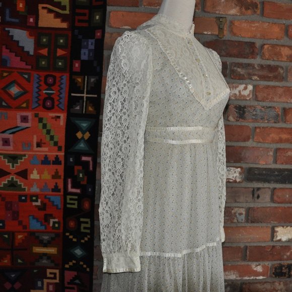 Vtg 70s Calico Floral Candi Jones Tiered Maxi Prairie Boho Cottagecore DRESS 2 - Picture 4 of 14